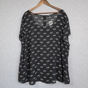 Torrid Top Blouse Womens Size 4 Black White Sheer Short Sleeve Bicycle Print NWT